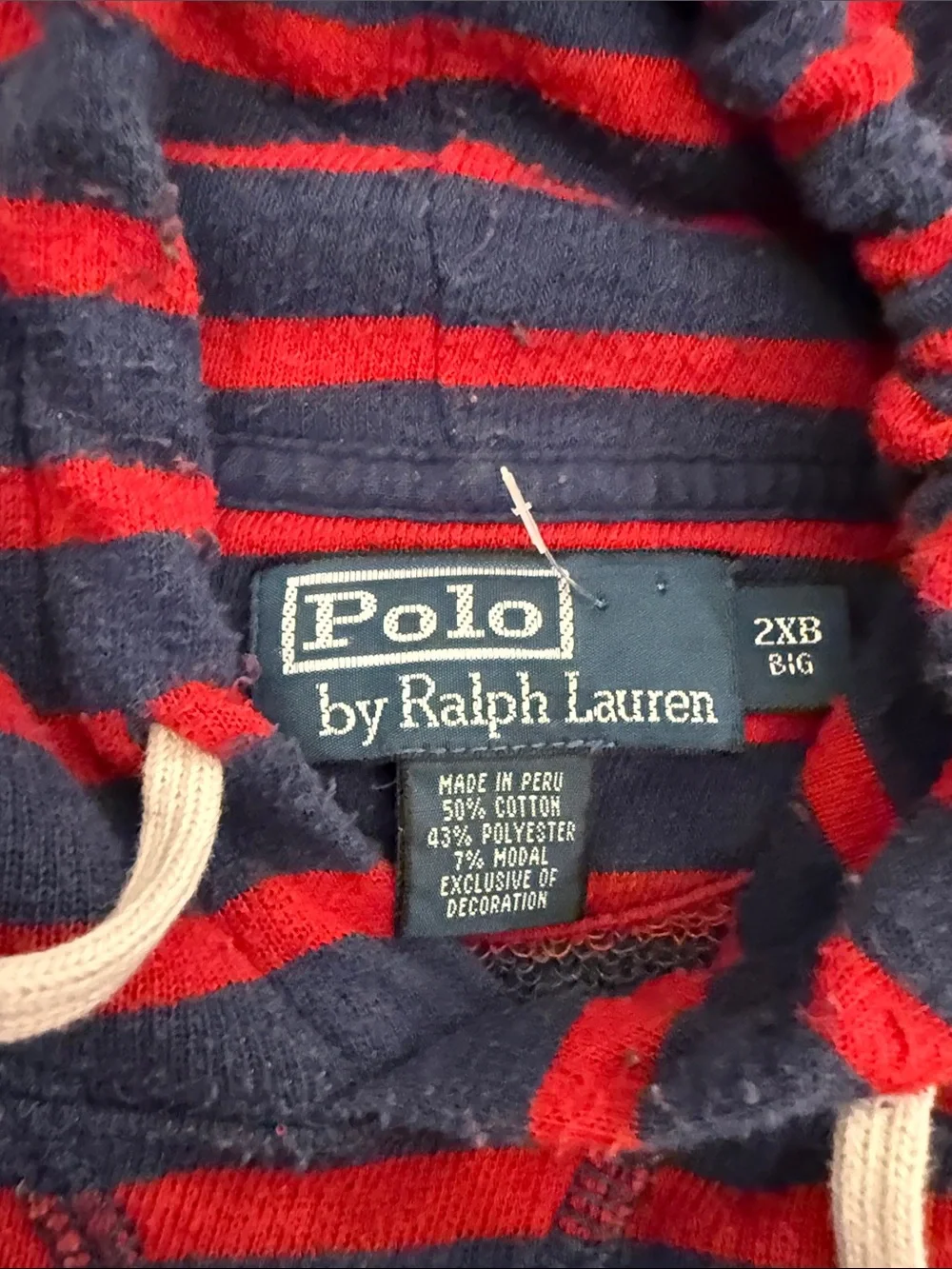 Polo by Ralph Lauren Red & Navy Striped Hooded Sweatshirt xxl